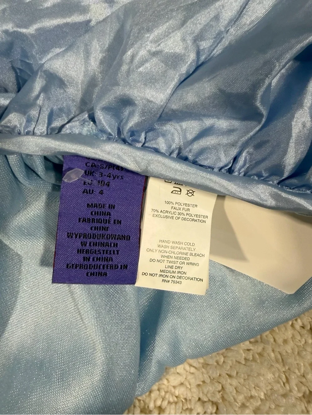 Light Blue Velvet Hooded Cape with Faux Fur Trim youth size 4